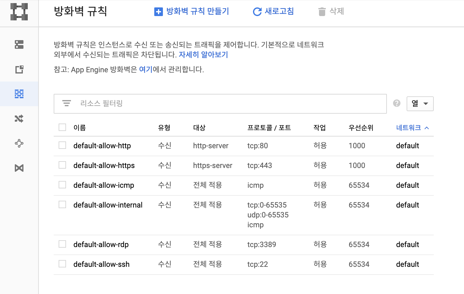 방화벽 규칙